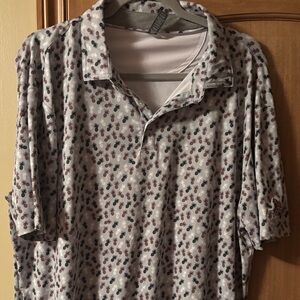 Men's White Pineapple-Print Polo Shirt